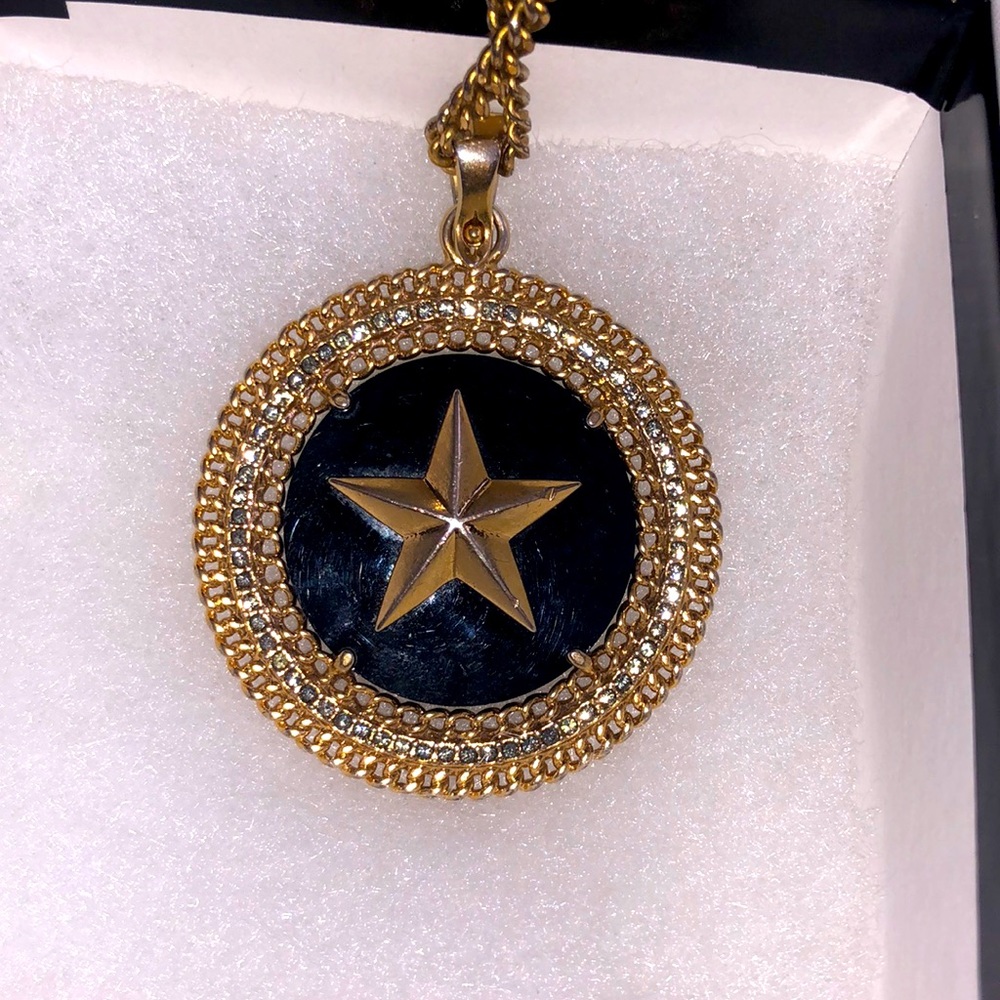 GIVENCHY VINTAGE GOLDTONE GOLD STAR GEM PENDANT 28 " RHINESTONE NECKLACE - Picture 1 of 10